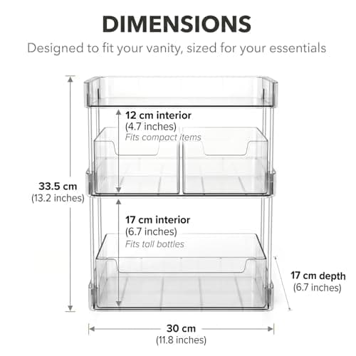JessLab Clear Makeup Organizer, 3-Tier Vanity Storage with Removable Drawers, Large Capacity Cosmetic Rack for Tall Bottles, Perfume, Lipstick, Bathroom Countertop - Thumbnail 3