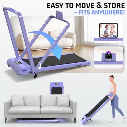 FUNMILY Foldable Walking Pad with Handle Bar, 4 in 1 Under Desk Treadmill with Incline, 2025 Upgraded Smart Folding Treadmill for Home/Office, 300 lbs Weight Capacity, Ultra-Quiet - Thumbnail 6