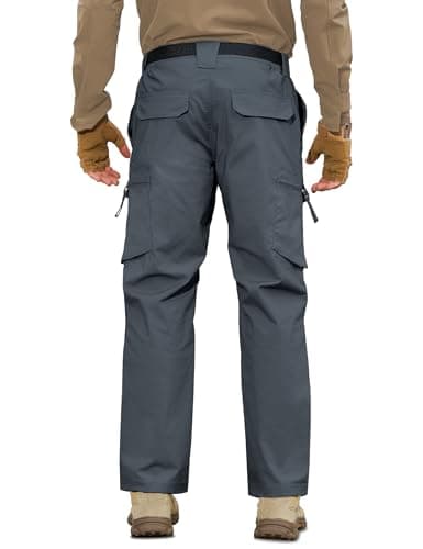 MOURCE Mens Tactical Pants Ripstop Waterproof - Elastic Waist Outdoor Work Hiking Pants Men with 10 Pockets, Grey - Thumbnail 2