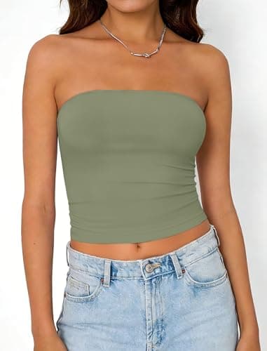Matunana Women's Tube Top Strapless Crop Bandeau Tops Basic Y2K Summer Clothes 2026 Green S - Thumbnail 2