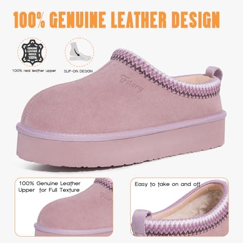 FITORY Women's Suede Slipper | Flat Short Mini Boots with Fur Fleece | Winter Casual Comfort Shoes Purple Platform Size 6 - Thumbnail 3