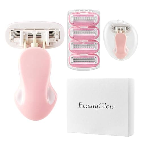 BeautyGlow Travel Razor for Women with Mini Handle, Extra Smooth 5-Blade Travel Size Razors with Case & Gift Box, Includes 5 Cartridges (Pink) - Image 1