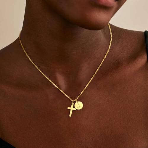 Fezodo Gifts for Teenage Girls - 14K Gold Plated Cross S Initial Letter Necklace Teen Girls Gifts Trendy Stuff Christian Birthday Gift for 5 6 7 8 9 10 11 Years Old Gift Kids - Thumbnail 4