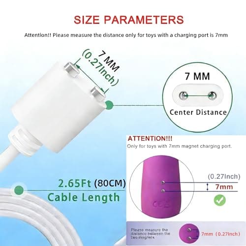 Rlissfiose 2Pack 2.65ft (80cm) USB-A 7MM Magnetic Replacement Charger Cable &18MM DC Charging Port (2.5MM) Set to Magnetic&DC Cord for Rose Charger Toys,Massagers, Cleansers Electronics - Thumbnail 5