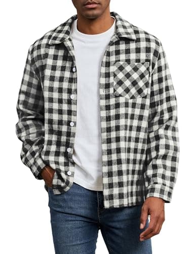 ZAFUL Men's Flannel Shirts Casual Plaid Button Down Shirt Jacket Long Sleeve Shacket with Pockets Black Buffalo Plaid XL - Image 1