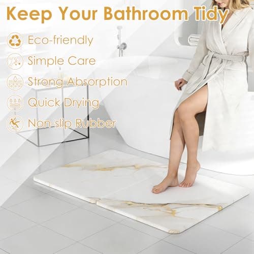 Foldable Diatomaceous Earth Bath Mat - 24"x16" Ultra-Absorbent Stone Shower Mat for Bathroom Floor - Instant Dry Non-Slip Diatomite Floor Mat - Minimalist Stone Dish Drying Mat for Kitchen - Thumbnail 2