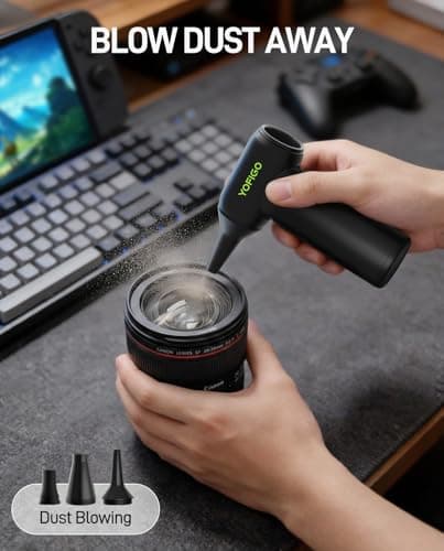 YOFIGO Electric Air Duster-150,000 RPM 4-Gear Adjustable Aluminum Alloy Compressed Air Duster, Cordless Air Duster for Keyboard Cleaning, 2-in-1 Vacuum for House or Car Interiors, Mini Blower for Car - Thumbnail 4