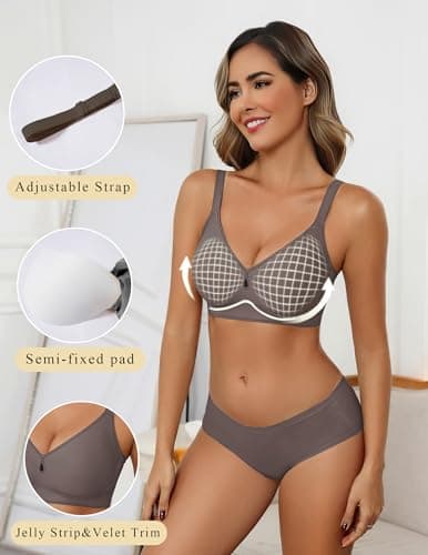Avidlove Jelly Bras for Women Seamless No Underwire Bra Full Coverage Bralette Comfortable Brassiere with Teardrop Cutout Gray XXXL - Thumbnail 3