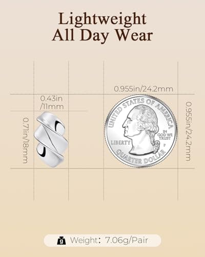 EYESHOCK Small Half Huggie Hoop Earrings for Women, Chunky Style Silver Plated 925 Sterling Silver Post, Hypoallergenic Lightweight Twisted Honeycomb Texture Hoops - Thumbnail 5