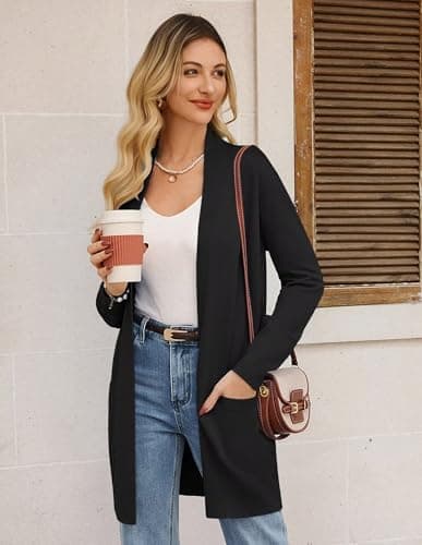 GRACE KARIN Sweaters for Women, Long Sleeve Open Front Knit Cardigan Sweater, Business Casual Outfits Black XL - Thumbnail 6