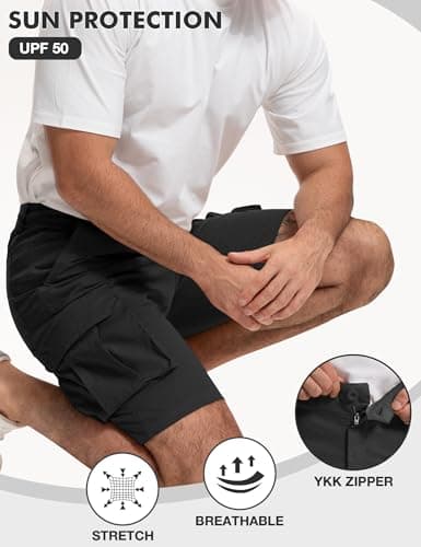 AOHIKE Men's Cargo Shorts Lightweight - 9" Inseam Hiking Shorts with 7 Pocket for Outdoor Casual Golf Travel, Black XL - Thumbnail 5