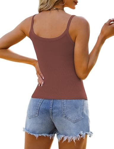 GKBK Women's Tank Tops 2026 Spaghetti Strap Ribbed Knit Scoop Neck Sleeveless Shirts Summer Casual Basic Tanks Brick Red M - Thumbnail 6
