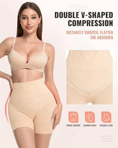 ForeverShaper Tummy Control Shapewear for Women, Seamless Shapewear Thigh Slimmers for Under Dresses, Mid-Waist Girdle Body Shaper Shorts - Thumbnail 4