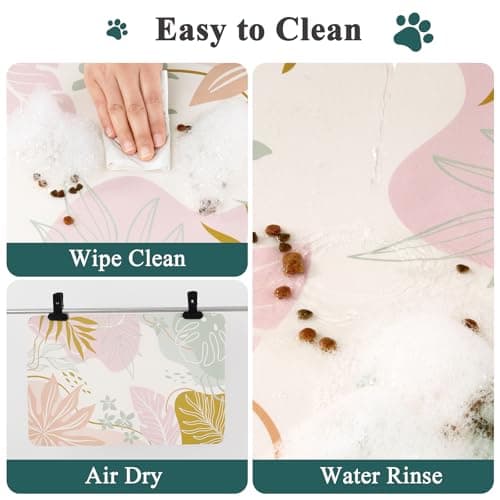 Topotdor Boho Dog Food Mat - Absorbent Quick-Dry Cat Bowl Mat for Food and Water, Non-Slip Pet Feeding Placemat for Messy Drinkers Dog Accessories Pet Supplies, 12"x20", Pink - Thumbnail 4