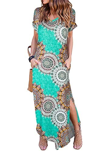 Arolina Women Summer Maxi Dress Short Sleeve V Neck Casual Loose Long Split Dresses Beach Vacation Sundress with Pockets - Image 1