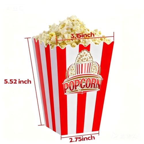 Wertyuizk 20Pcs Red White Striped Classic Popcorn bucket, Disposable Popcorn Boxes for Movie Night, Home Halloween, Thanks Giving, Christmas Party - Thumbnail 3