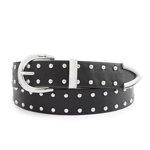 EONTISO Women Studded Leather Belt for Jeans, Punk Fashion Silver Rivets, Western Studded Black S - Image 1