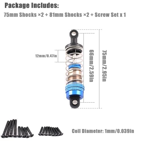 Oil-Fill Shock Absorbers for 1/14 1/16 1/12 RC Cars, 75mm Hydraulic Suspension Kit, DIY Refillable Dampers with Alloy Body, Compatible for MJX, HSP, WLtoys, SCY, FMS, Traxxas (Oil Not Included) - Thumbnail 2