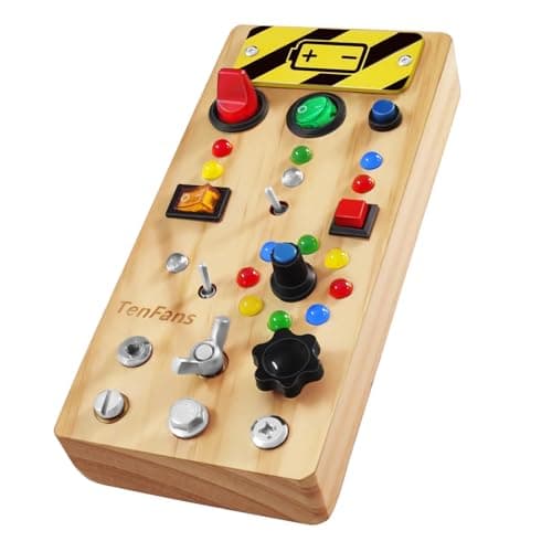 TenFans Montessori Busy Board with 8 LED Light Modes - Sensory Toys for 3-5 Year Olds & Airplane Travel, Wooden Activity Board Develops Fine Motor Skills - Image 1