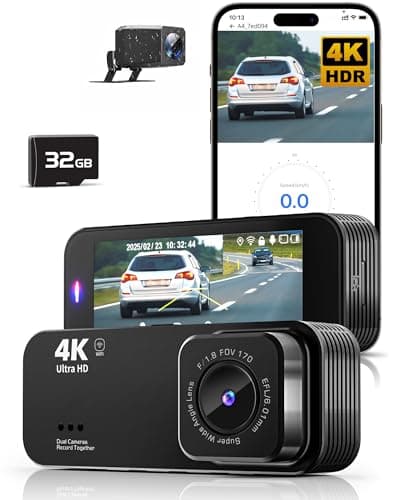 Dash Cam Front and Rear, 4K+1080P Dual Dash Camera for Cars with 5G WiFi, Built-in 32GB Card, Night Vision, G-Sensor, 24H Parking Mode - Image 1