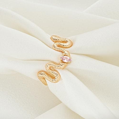 Valloey Rover Gold Rings for Women 14K Gold Plated Engagement Rings Pink Cubic Zirconia Fake Wedding Rings for Women Two Snake V Shaped CZ Rings Gold Jewelry Size 6 - Thumbnail 4