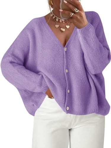 Saodimallsu Womens Oversized Cardigan Sweaters Open Front Button Down V Neck Sweater 2025 Winter Knit Outwear Purple - Image 1