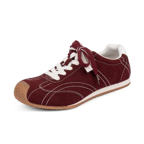 Red Sneakers Comfortable Casual Shoes for Women Lace up Suede Burgundy Tennis Shoes Wide Toe Women's Fashion Sneakers Size 9 - Image 1