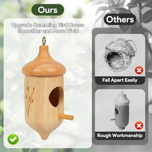 Hummingbird House, Small Wooden Hummingbird House for Outdoors, Cute Bird House with Bow & Hanging String, Garden Decor & Gift - Thumbnail 4