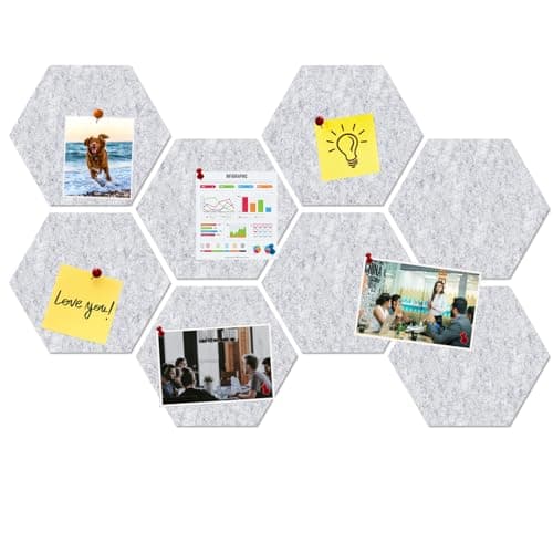 HULAVO Large Hexagon Felt Cork Board Tiles, Self Adhesive DIY Felt Bulletin Board Pin Board with 35 Pushpins for Office School Home Wall Decor Stickers Memos Photos Display(Light Grey)