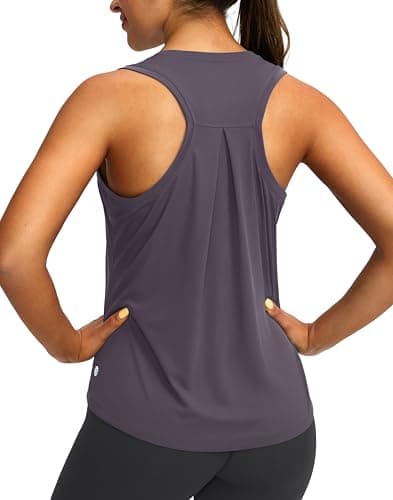 Women's Workout Tops Racerback Athletic Tank Tops Sleeveless Loose Fit Yoga Running Gym Shirts for Women(Purple Grey,L) - Image 1