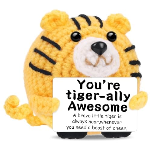 DAFURIET Birthday Valentine Gifts for Women Men: Mini Funny Positive Tiger Crochet Animal Gift for Coworkers, Boss, Dad, Teacher, Friend - Desk Home Decor & Emotional Inspirational Support - Image 1