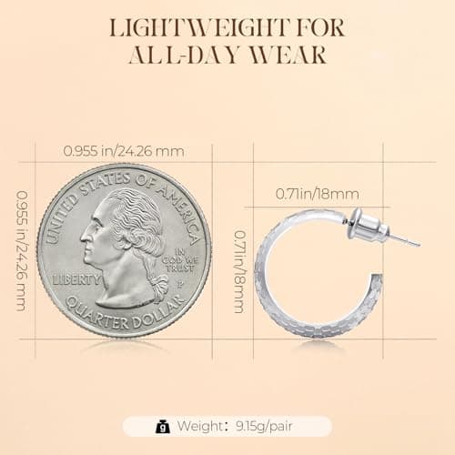 EYESHOCK Small Half Huggie Hoop Earrings for Women, Chunky Style 18K Silver Plated 925 Sterling Silver Post, Hypoallergenic Nickel-Free Hammered Honeycomb Texture, Lightweight for Sensitive Ears - Thumbnail 5