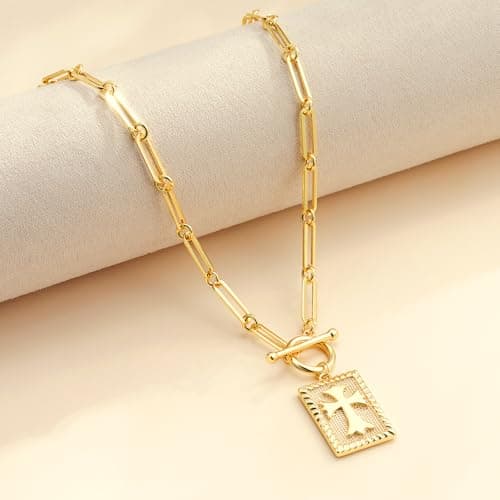 Eaciy Cross Necklace for Women Trendy, 18K Gold Plated Cross Pendant Charm Necklace Dainty Paperclip Chain Religious Jewelry Gifts for Christian Faith, Baptism, First Communion Style2 - Thumbnail 5