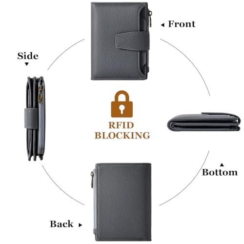 Airkit Small Wallet Women RFID Blocking Soft Leather Bifold Compact Card Holder Wallet for Women with Zipper Coin Pocket 4 ID Window - Thumbnail 4