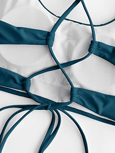 ZAFUL Women's Adjustable Lace-up Bikini Top Push Up Padded Swimsuit Tops Scoop Neck Deep Green 2XL - Thumbnail 6