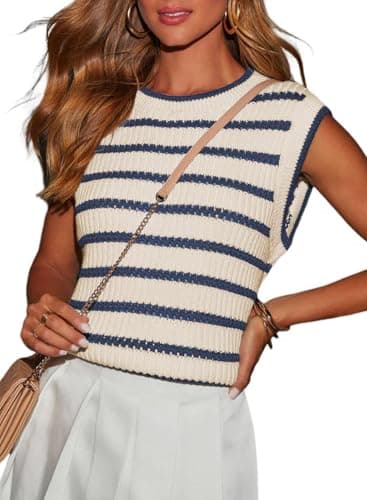 Dokotoo Womens Sexy Sleeveless Sweater Vest Summer Tops Color Block Tank Tops 2026 Trendy Spring Clothes Striped Shirts Pullover Tops Fashion Clothes Blue Stripe XX-Large - Image 1