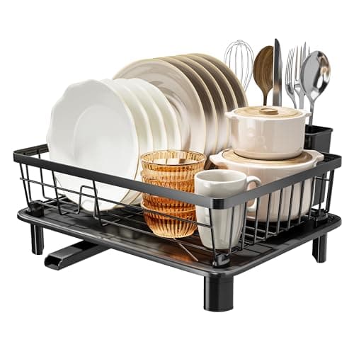 MOUKABAL Dish Drying Rack, Dish Rack, Stainless Steel Dish Racks for Kitchen Counter, Dish Drainer with Removable Utensil Holder, Drainboard (Black,11''W x 15''L) - Thumbnail 3