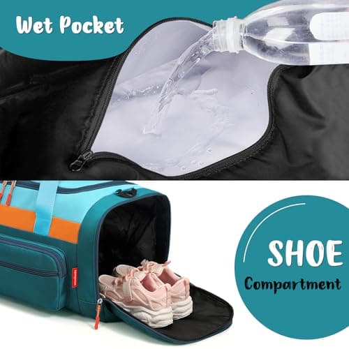 WOOMADA Kids Travel Bag with Shoe & Wet Pockets, Carry On Duffle Bag for Overnight Trips, Sports, School(green) - Thumbnail 3