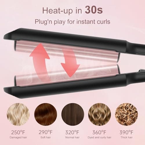 Waver Curling Iron Hair Crimper 3/4 Inch, Ionic Deep Waver Hair Curler Tool, 5 Temp Dual Barrel Mini Portable Curling Wand, Dual Voltage, Anti-Scalding Fast Heating for Short and Long Hair - Thumbnail 2