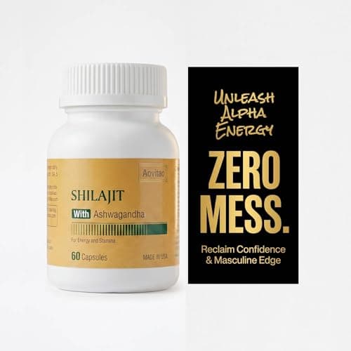 AOVITAO Natural Shilajit Capsules 550mg with Ashwagandha for Men and Women – Daily Wellness Supplement, 60 Capsules