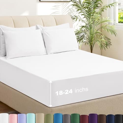 USXIBEI 4 Piece Twin Sheet Set – Breathable & Cooling Bedding Set with 18-24 Inch Deep Pockets - 1 Flat & 1 Fitted Sheet & 2 Pillowcases（Twin White） - Thumbnail 2