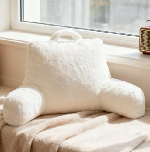 NOONTIDE Reading Pillow for Sitting up in Bed and Couch,Large Back Pillow for Adult & Teens with Soft Adjustable Neck Roll Backrest Pillow,Washable Cover,Watching TV/Gaming/Relaxing(FurryWhite) - Image 1