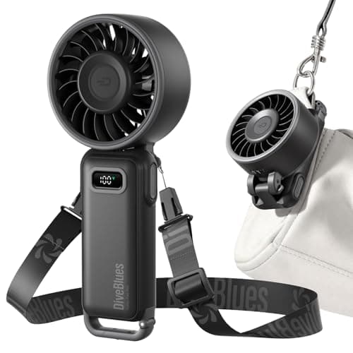 Diveblues Portable Turbo Fan, 100 Speed Handheld Fan with Strong Airflow, Foldable 4 in 1 Personal Fan for Neck, Desk & Travel, USB-C Rechargeable, Lightweight for Summer, Concerts & Outdoor Use - Image 1