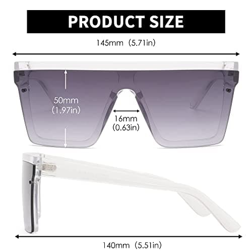 JIM HALO Flat Top Shield Sunglasses Square Mirror Rimless Glasses for Women Men (Clear Frame/Gradient Grey Lens) - Thumbnail 5