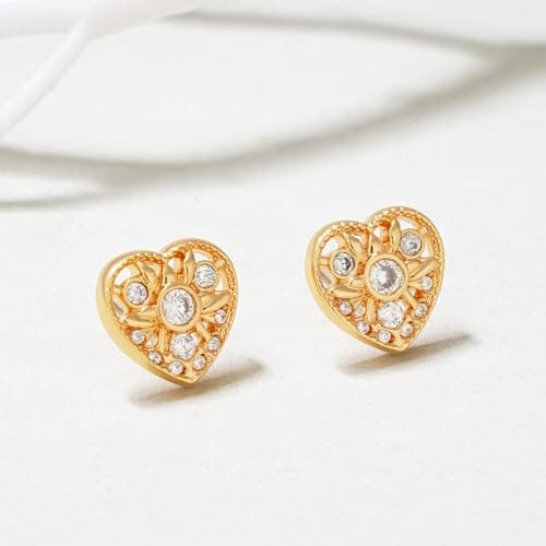 Fettero Gold Earrings for Women Delicate Dainty Earrings | 14K Gold Plated Stud Earrings Trendy Handmade Butterfly, Spike Heart, Flower, Cross, Evil Eye Stud Earrings Ligthweight Hypoallergenic - Thumbnail 4