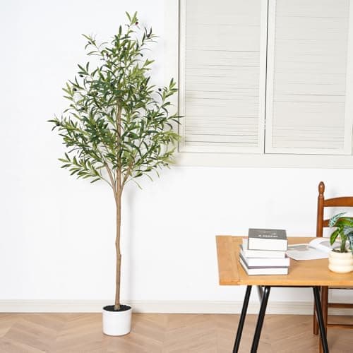 Sillaff Olive Tree 6FT Fake Tree Faux Plants Indoor with Pot Artificial Tree Nearly Natural Olive Branches and Fruits for Living Room Home Office Decorations - Thumbnail 2