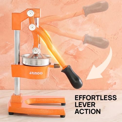 ARINOO Kitchen Cast Iron Citrus Juicer,Manual Hand Press Orange Juicer,Heavy Duty Countertop Squeezer for Lemon,Orange, Easy to Use & Clean（Orange) - Thumbnail 3