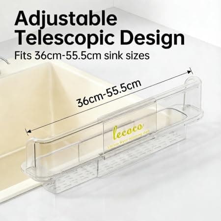 2-in-1 Sink Splash Guard & Storage Organizer, Adjustable Telescopic 14.17-21.85 In/36-55.5cm, Non-Slip Adhesive, Thick Durable Material, Multi-Scene for Kitchen Bathroom to Tidy Countertops - Thumbnail 5