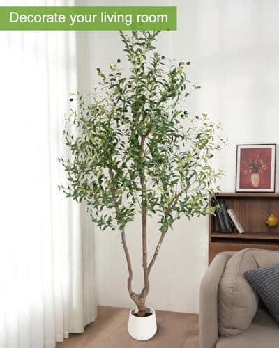 Sillaff Olive Tree 7FT Fake Tree Large Artificial Tree Indoor Faux Plants with Pot, Nearly Natural Olive Branches and Fruits for Living Room Home Office Decorations - Thumbnail 2