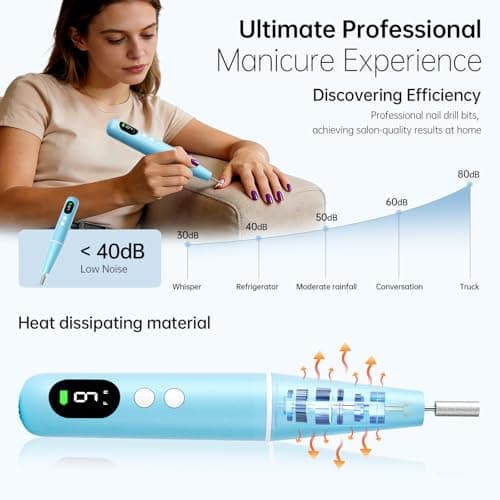 Electric Nail Drill Kit, Electric Nail File Cordless Nail Drill Machine for Acrylic Gel Dip Powder Nails, Professional Portable Manicure Pedicure Rechargeable Lightweight for Home Salon Use - Thumbnail 6